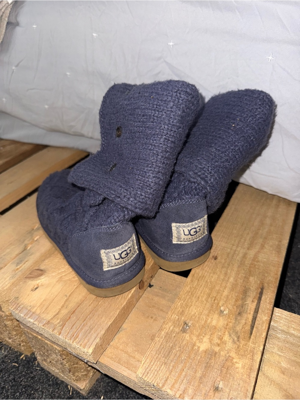 UGG Navy Fold-Over Knit & Suede Boot